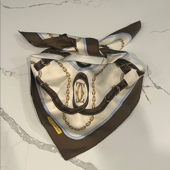 Cartier Brown and Cream Silk Scarf - Picture 8 of 8
